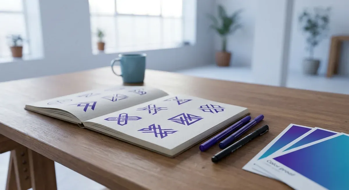 Schetsboek met eerste logo-ontwerpen — voorbeeldweergave