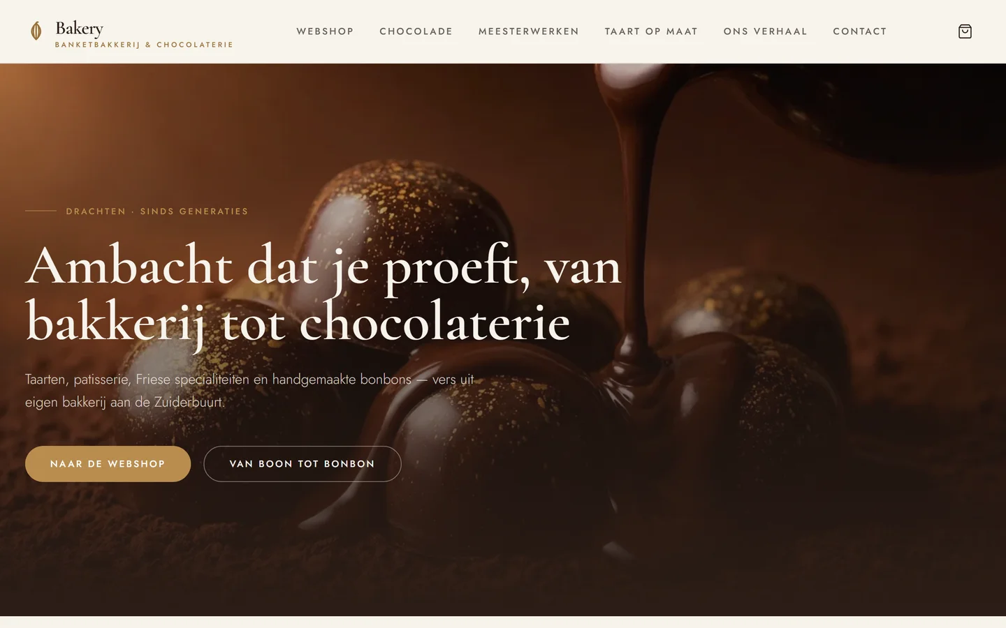 Chocolaterie-template — homepagina op desktop