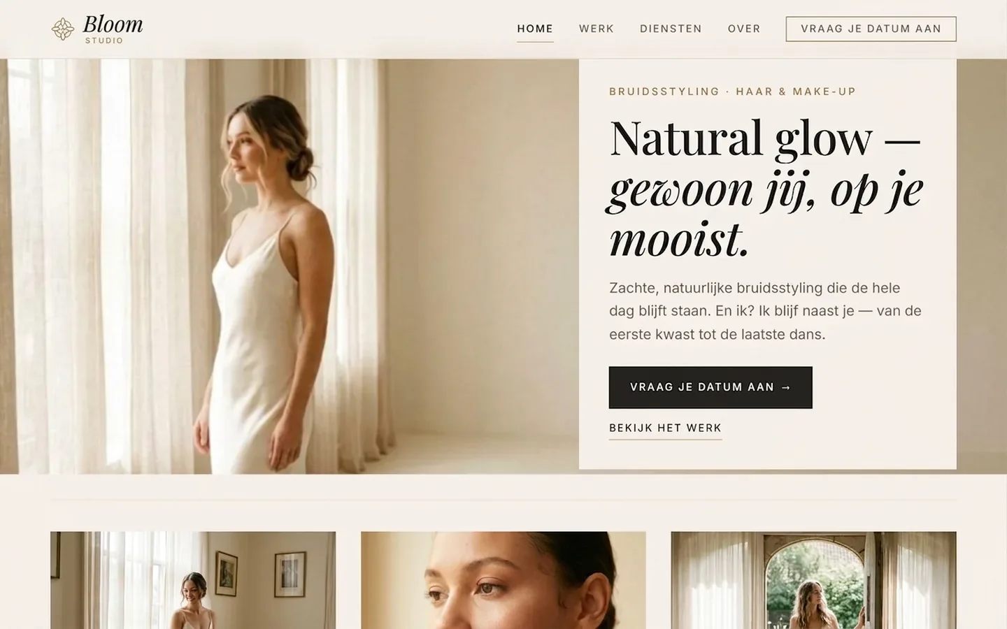 Haarstudio-template — homepagina op desktop