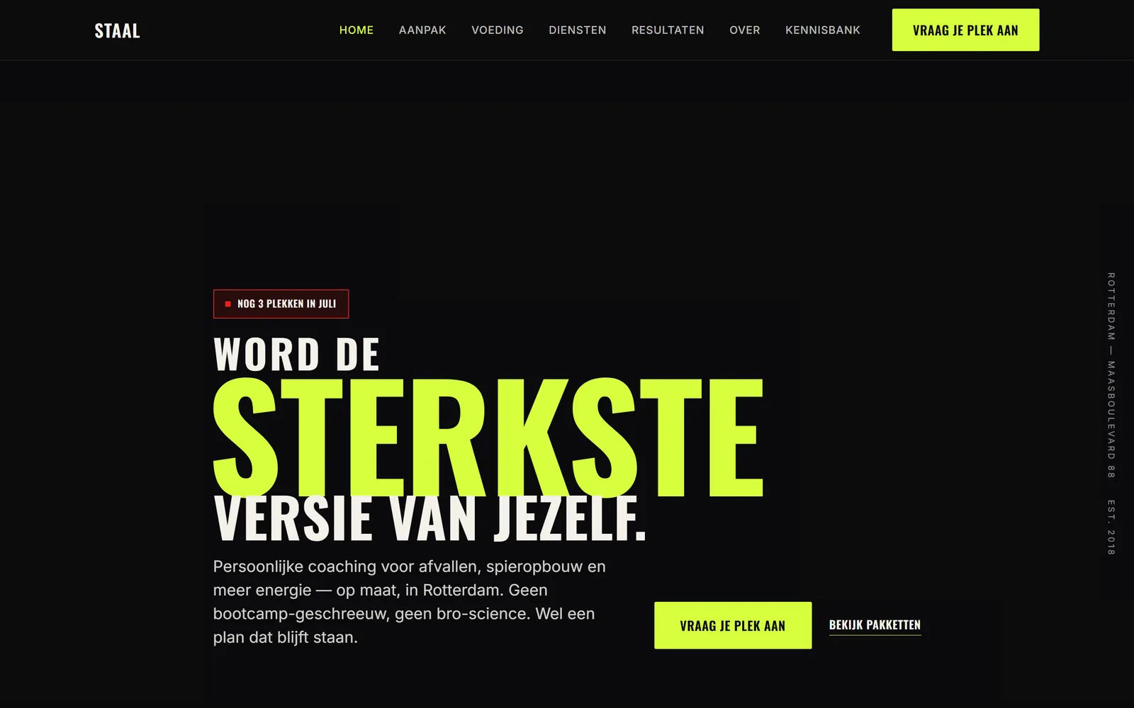 Personal-trainer-template — homepagina op desktop