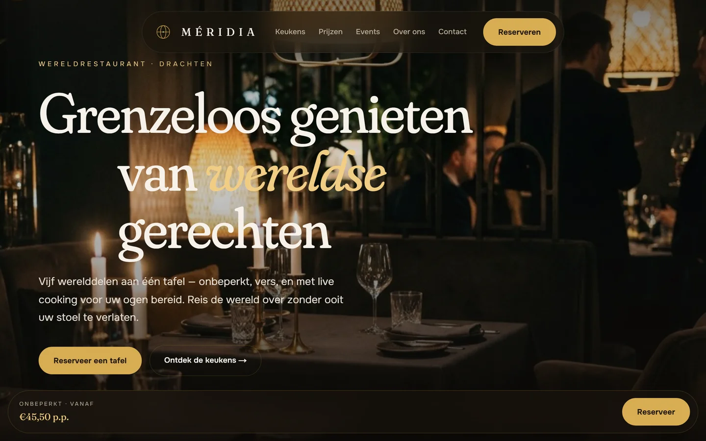 Restaurant-template — homepagina op desktop