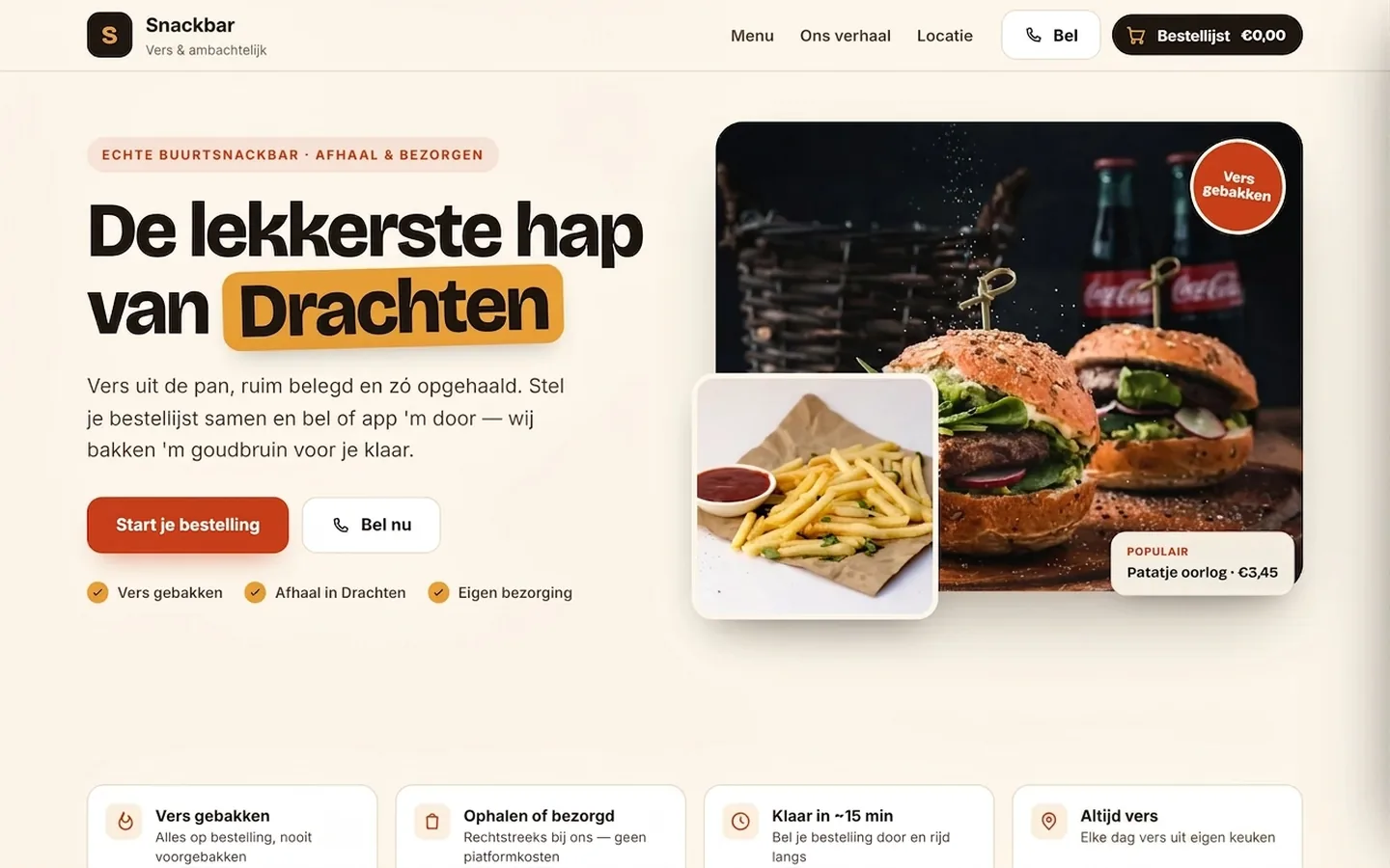 Snackbar-template — homepagina op desktop