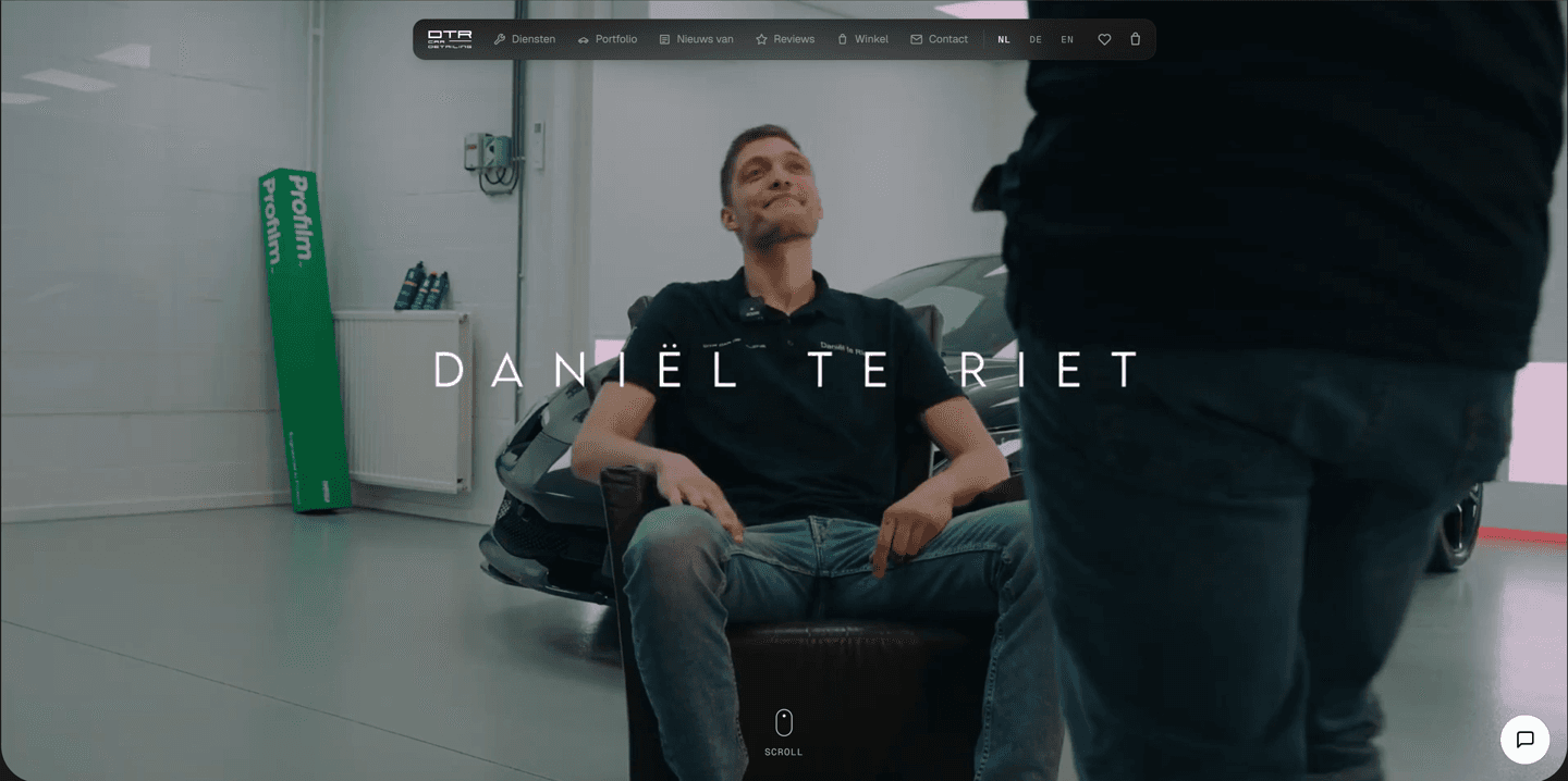 DTR Car Detailing — homepagina op desktop, website door Studio Pep & Co