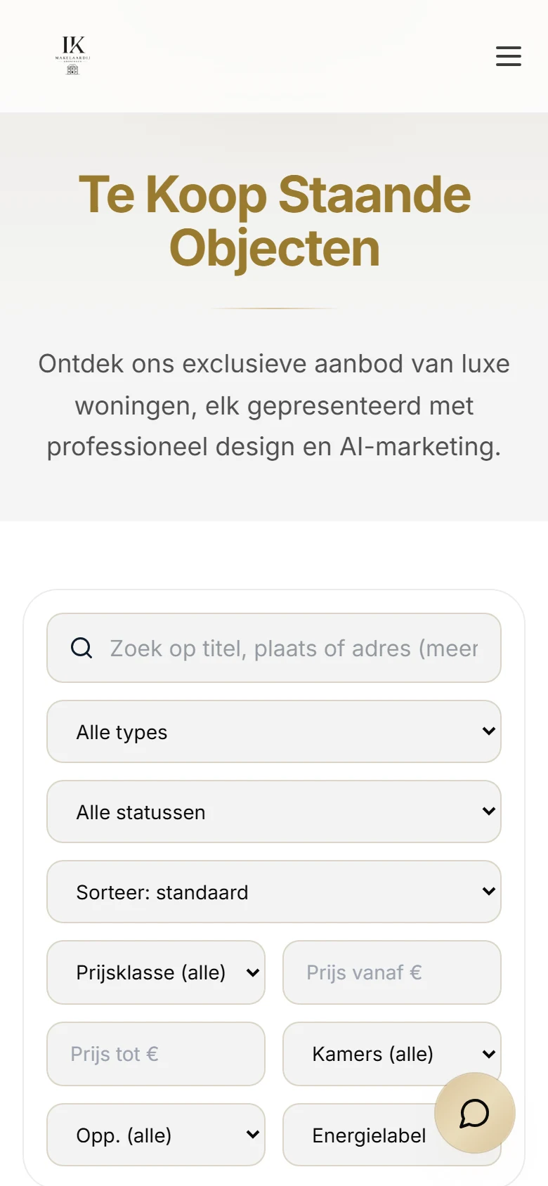 IK Makelaardij — mobiele weergave, website door Studio Pep & Co