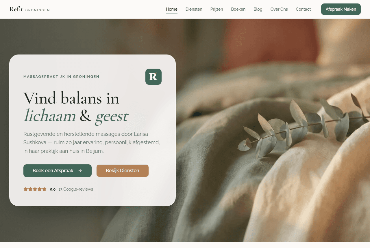 Refit Groningen — homepagina op desktop