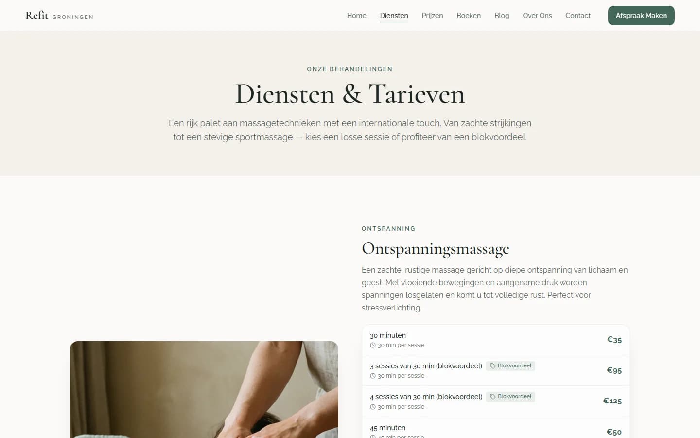 Refit Groningen — subpagina op desktop, website door Studio Pep & Co