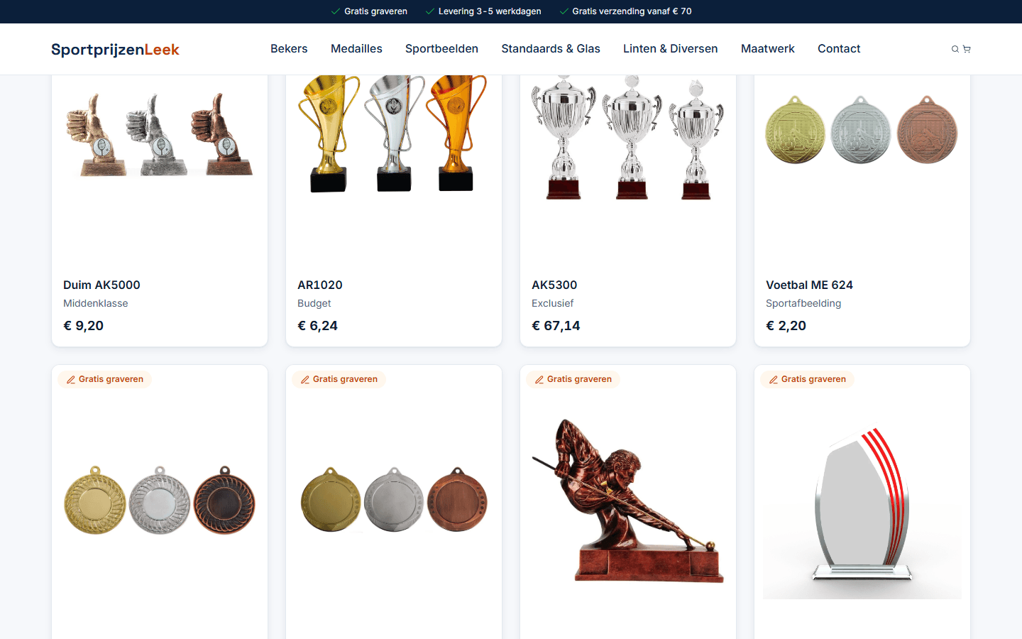 Sportprijzen Leek — productoverzicht tijdens scrollen