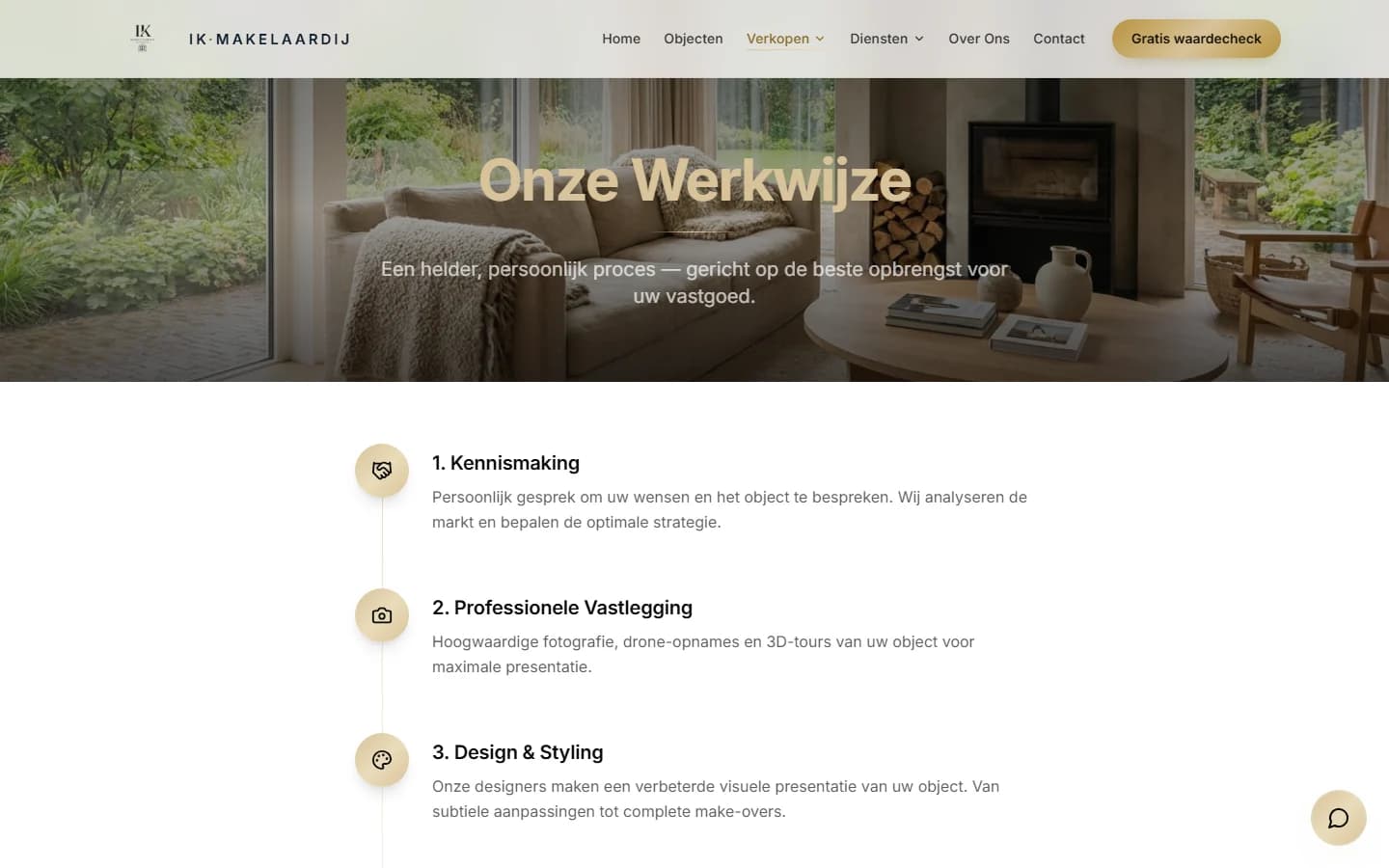 IK Makelaardij — subpagina op desktop, website door Studio Pep & Co
